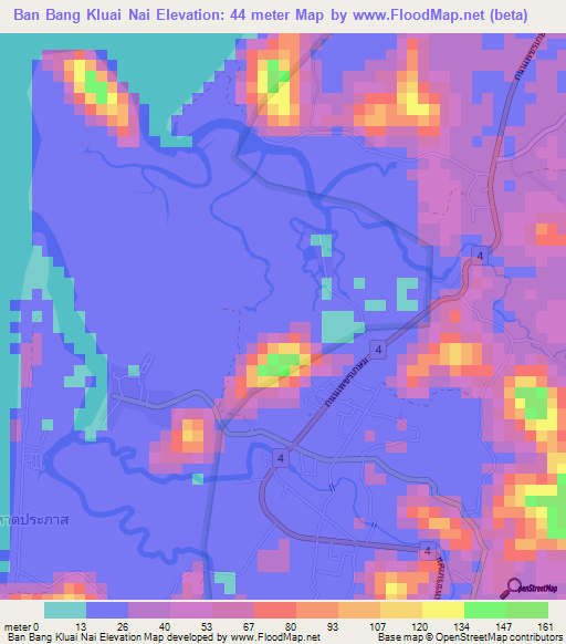 Ban Bang Kluai Nai,Thailand Elevation Map