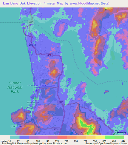 Ban Bang Duk,Thailand Elevation Map