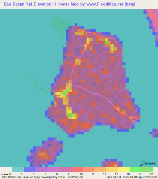 Ban Bakan Yai,Thailand Elevation Map