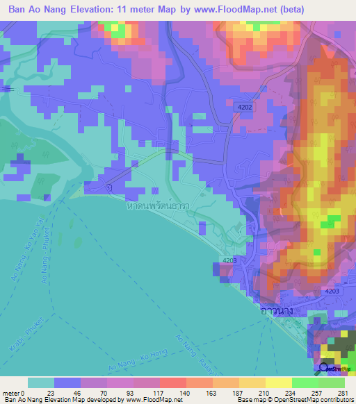 Ban Ao Nang,Thailand Elevation Map