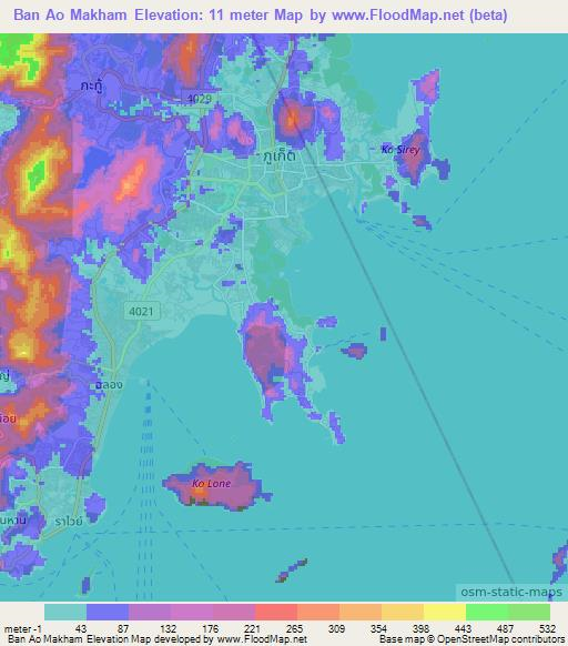 Ban Ao Makham,Thailand Elevation Map