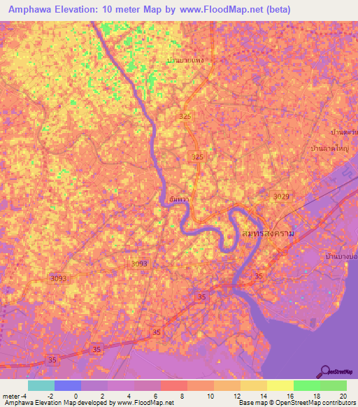 Amphawa,Thailand Elevation Map