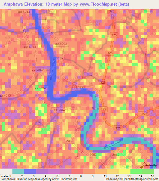 Amphawa,Thailand Elevation Map