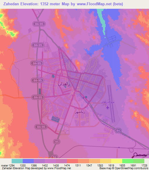 Zahedan,Iran Elevation Map