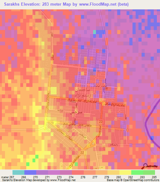 Sarakhs,Iran Elevation Map