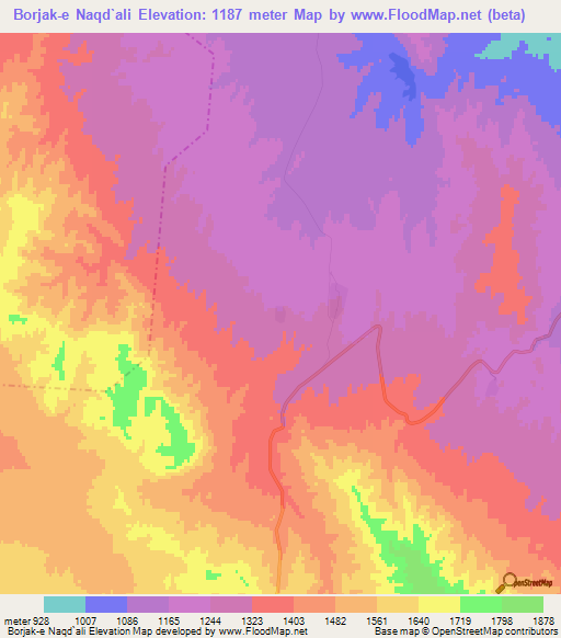 Borjak-e Naqd`ali,Iran Elevation Map