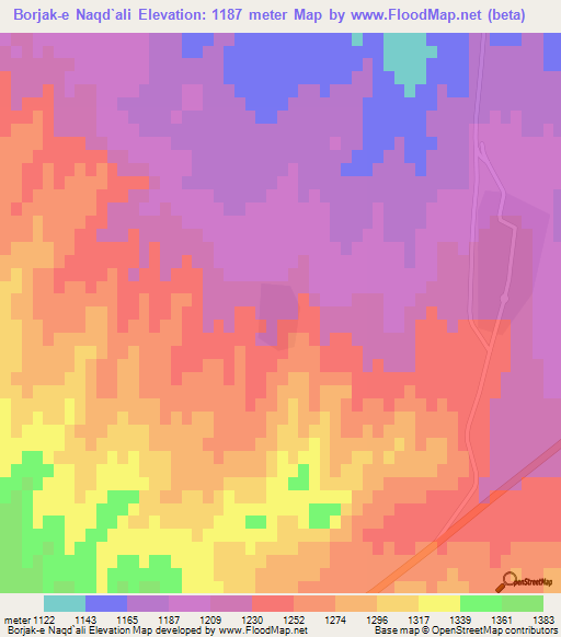 Borjak-e Naqd`ali,Iran Elevation Map
