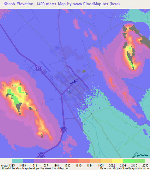 Khash,Iran Elevation Map