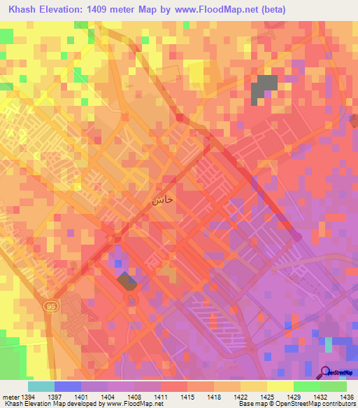 Khash,Iran Elevation Map