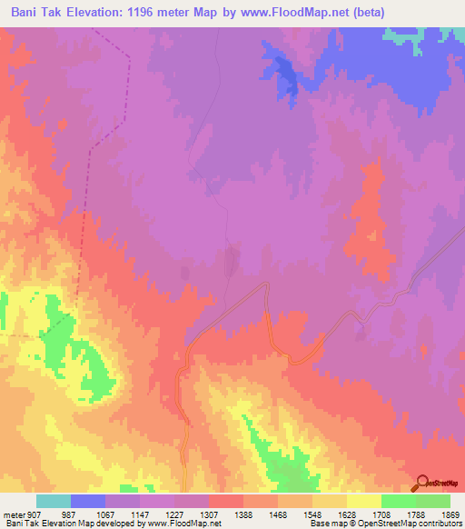 Bani Tak,Iran Elevation Map