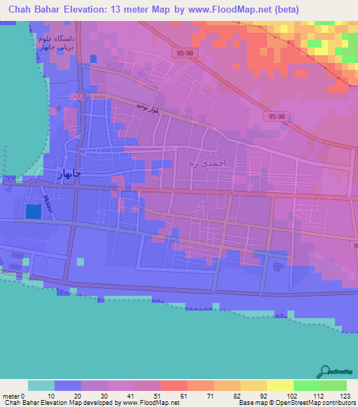 Chah Bahar,Iran Elevation Map