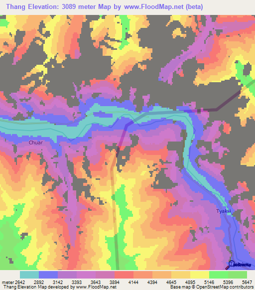 Thang,India Elevation Map