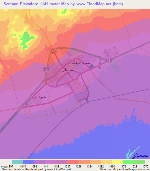Semnan,Iran Elevation Map