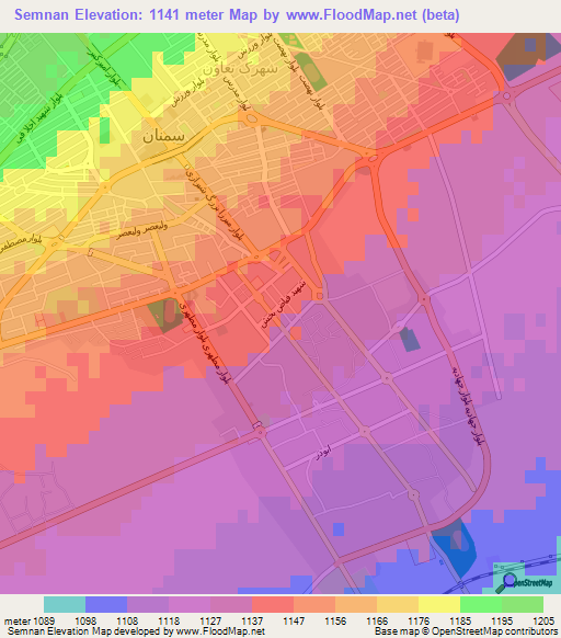 Semnan,Iran Elevation Map