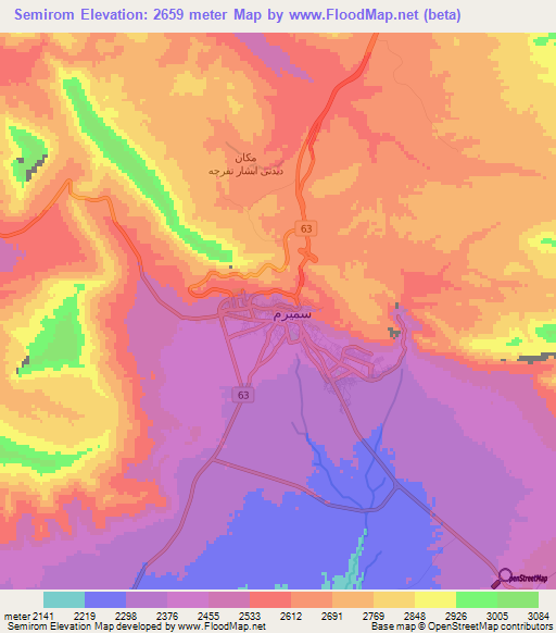 Semirom,Iran Elevation Map