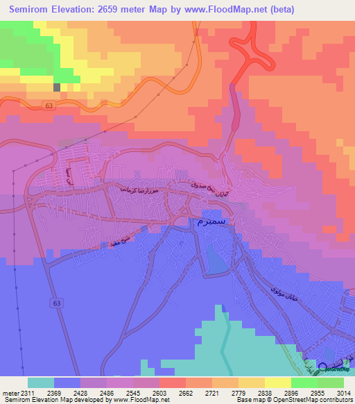 Semirom,Iran Elevation Map