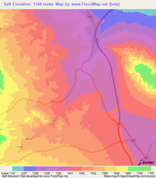 Seft,Iran Elevation Map