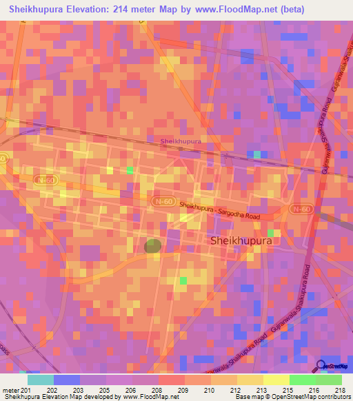 Sheikhupura,Pakistan Elevation Map