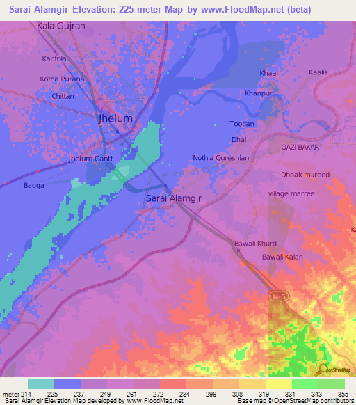 Sarai Alamgir,Pakistan Elevation Map
