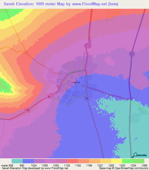 Saveh,Iran Elevation Map