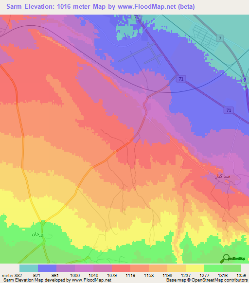 Sarm,Iran Elevation Map