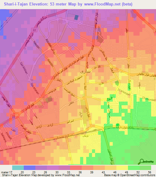 Shari-i-Tajan,Iran Elevation Map