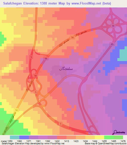 Salafchegan,Iran Elevation Map