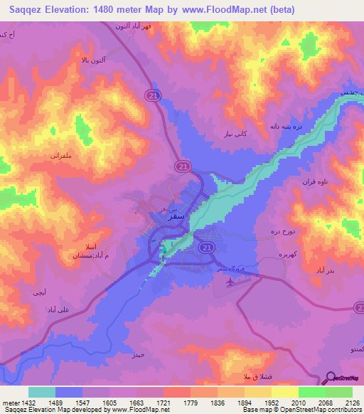 Saqqez,Iran Elevation Map