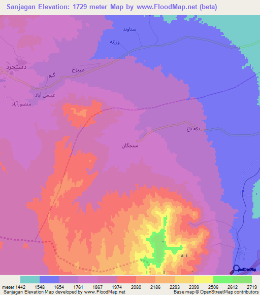 Sanjagan,Iran Elevation Map