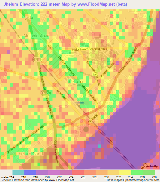 Jhelum,Pakistan Elevation Map