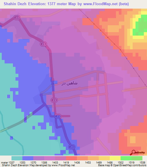 Shahin Dezh,Iran Elevation Map