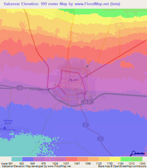 Sabzevar,Iran Elevation Map
