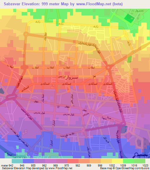 Sabzevar,Iran Elevation Map