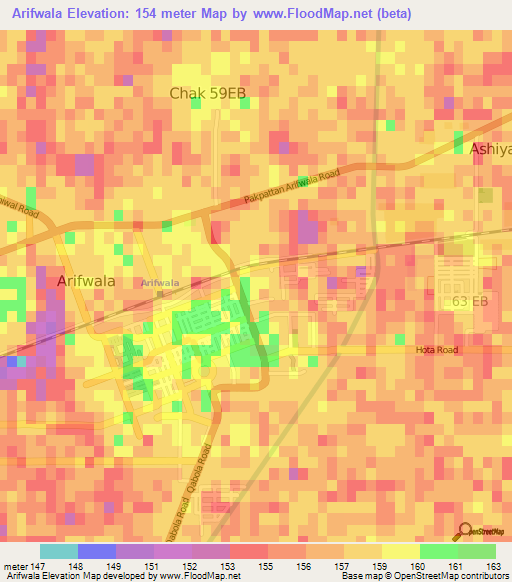 Arifwala,Pakistan Elevation Map