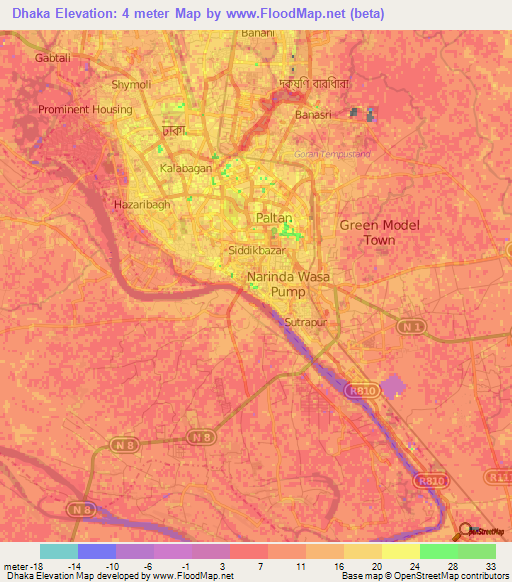 Dhaka,Bangladesh Elevation Map