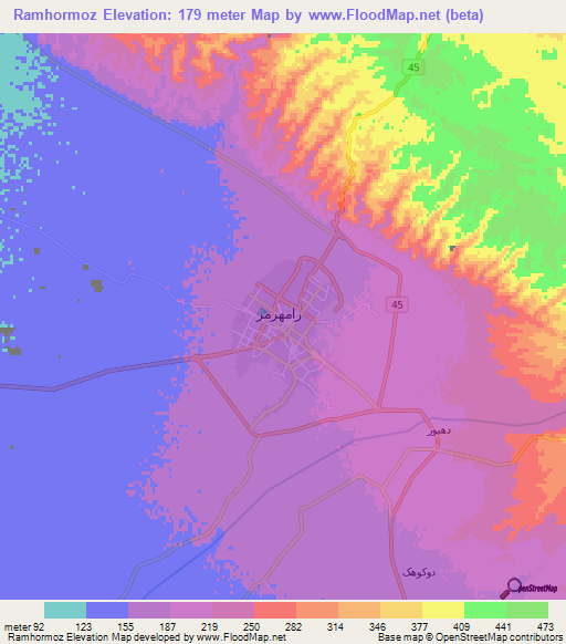 Ramhormoz,Iran Elevation Map