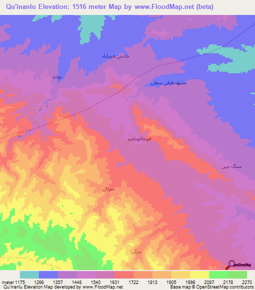 Qu'inanlu,Iran Elevation Map