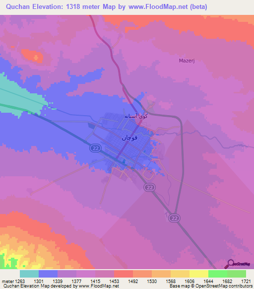 Quchan,Iran Elevation Map