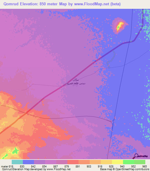 Qomrud,Iran Elevation Map