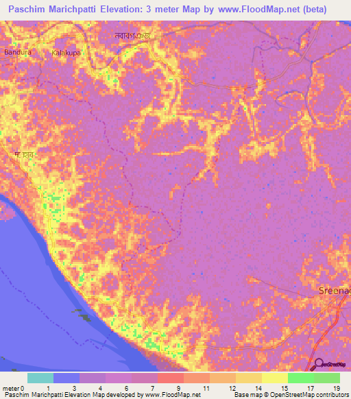 Paschim Marichpatti,Bangladesh Elevation Map