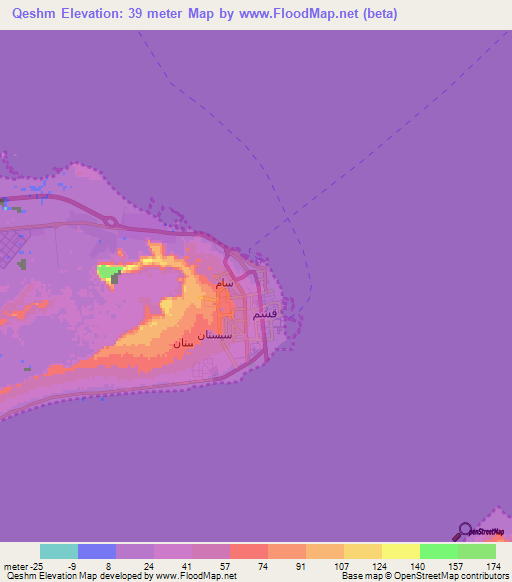 Qeshm,Iran Elevation Map