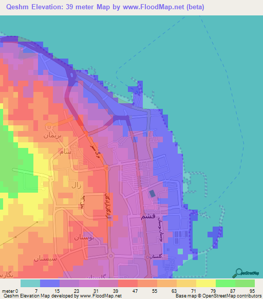 Qeshm,Iran Elevation Map