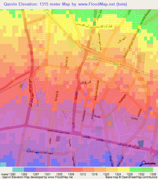 Qazvin,Iran Elevation Map