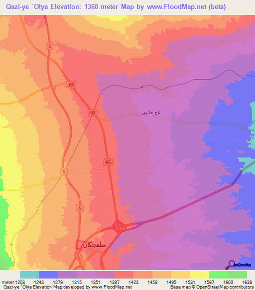 Qazi-ye `Olya,Iran Elevation Map
