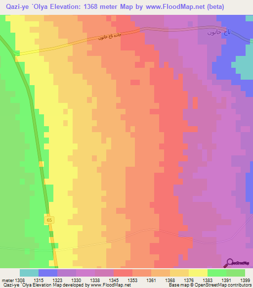 Qazi-ye `Olya,Iran Elevation Map