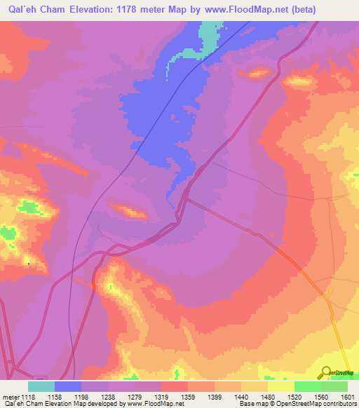 Qal`eh Cham,Iran Elevation Map