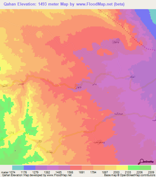 Qahan,Iran Elevation Map