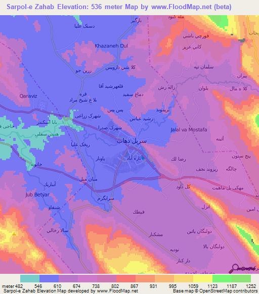 Sarpol-e Zahab,Iran Elevation Map