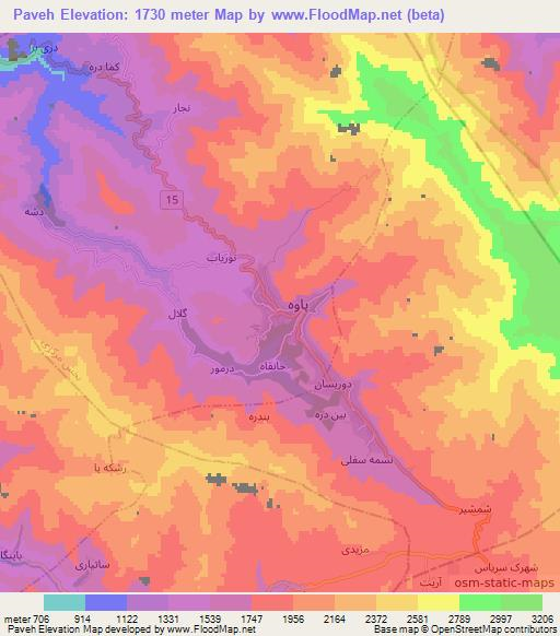 Paveh,Iran Elevation Map