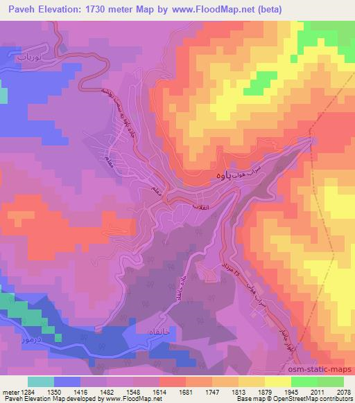 Paveh,Iran Elevation Map